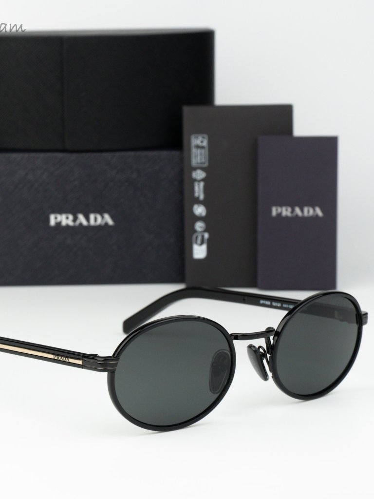 Prada Women Sunglasses Black Grey Oval Prb56s Aav08z New Authentic